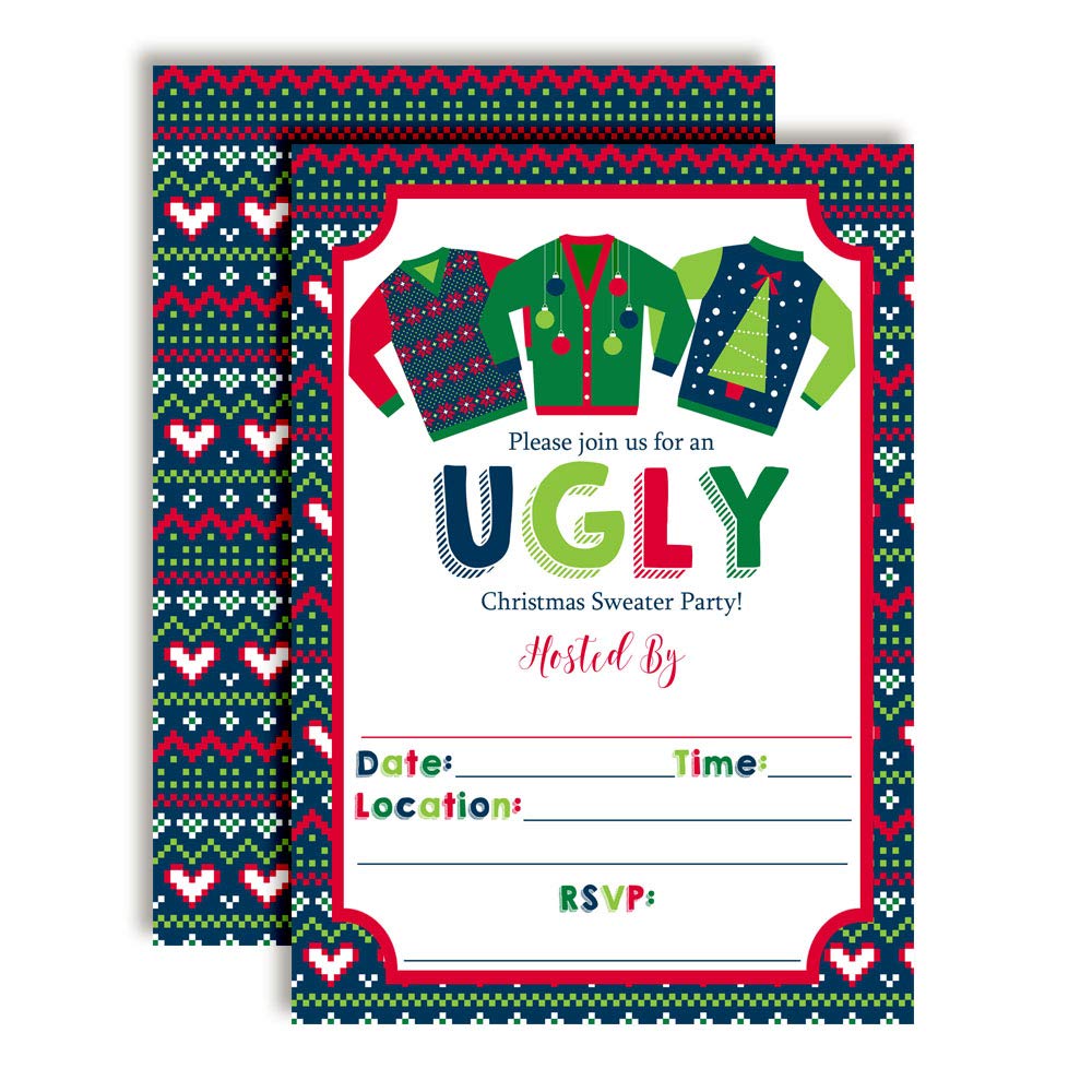 Ugly Sweater Christmas Holiday Party Invitations 20 5x7 Fill in Cards Twenty White Envelopes AmandaCreation B07JMKKNZD ugly christmas sweater party invitations - 1 – amanda creation