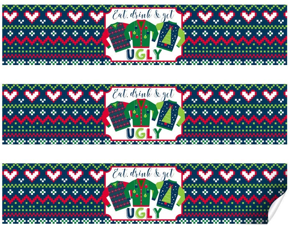 ugly sweater water bottle labels