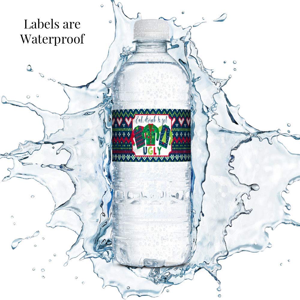 ugly sweater water bottle labels