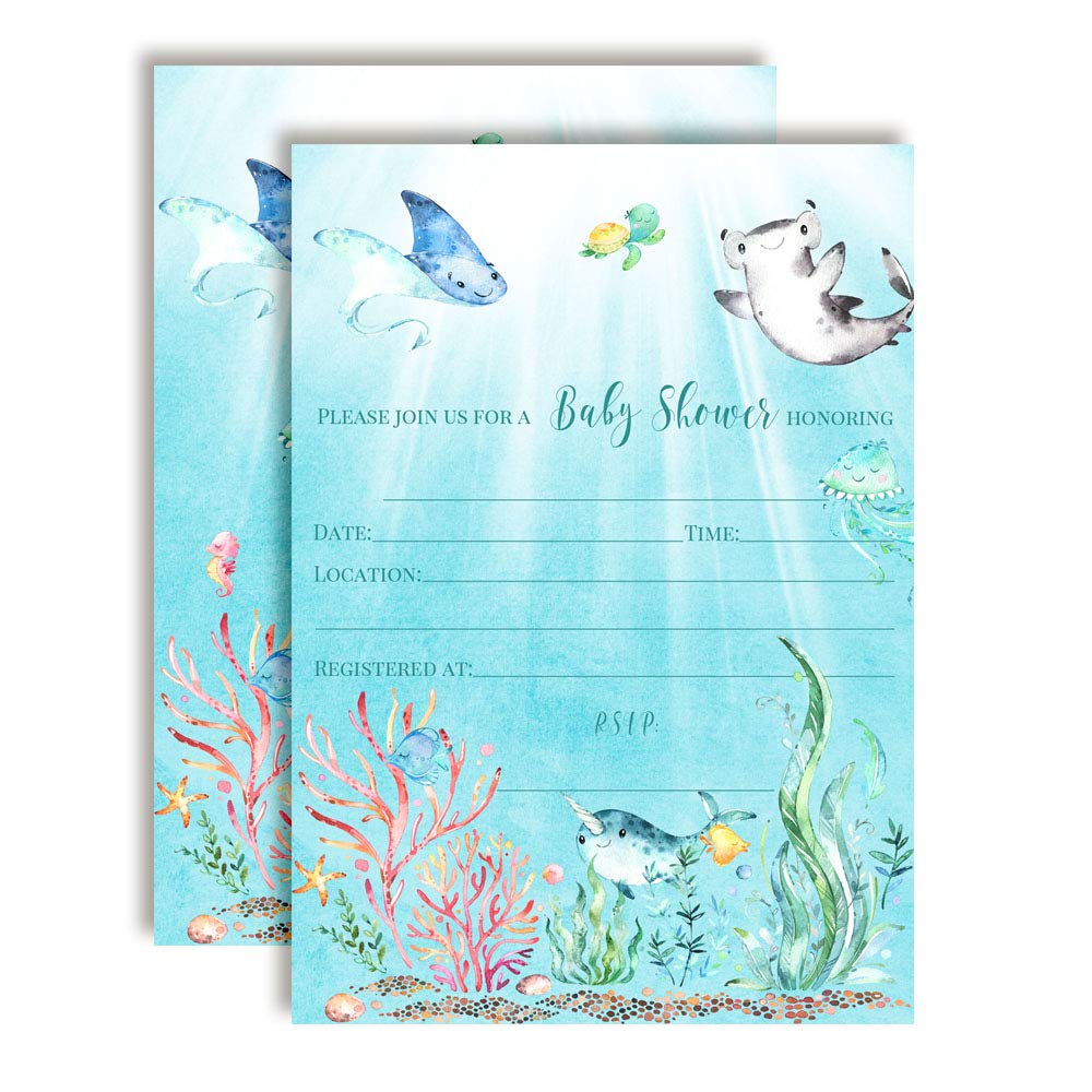 Underwater Sea Life Baby Shower Invitations