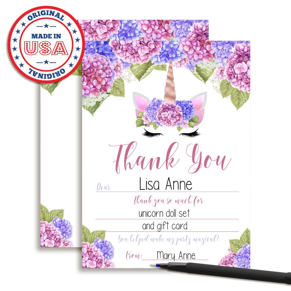 Unicorn Face Floral Thank You Cards