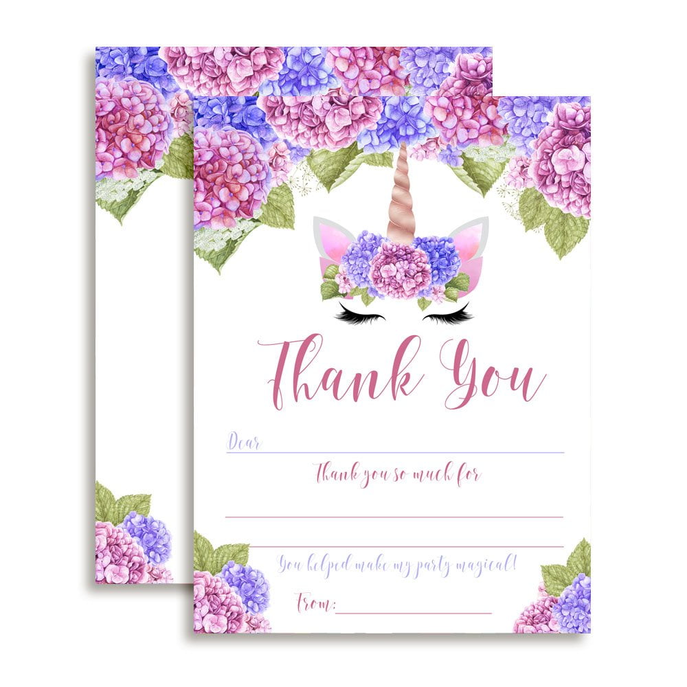 Unicorn Face Floral Thank You Cards