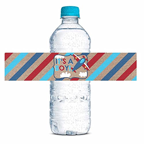 Up and Away Airplane Baby Shower Waterproof Water Bottle Wrapper – Amanda  Creation