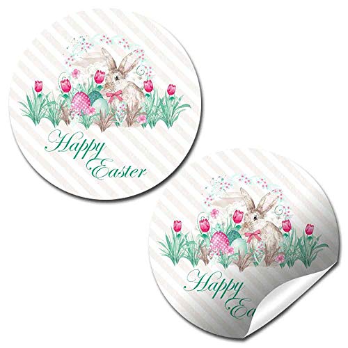 Watercolor Bunny With Tulips Happy Easter Stickers