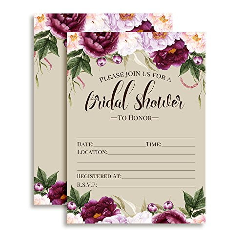 Deep Violet & Lilac Floral Bridal Shower Invitations