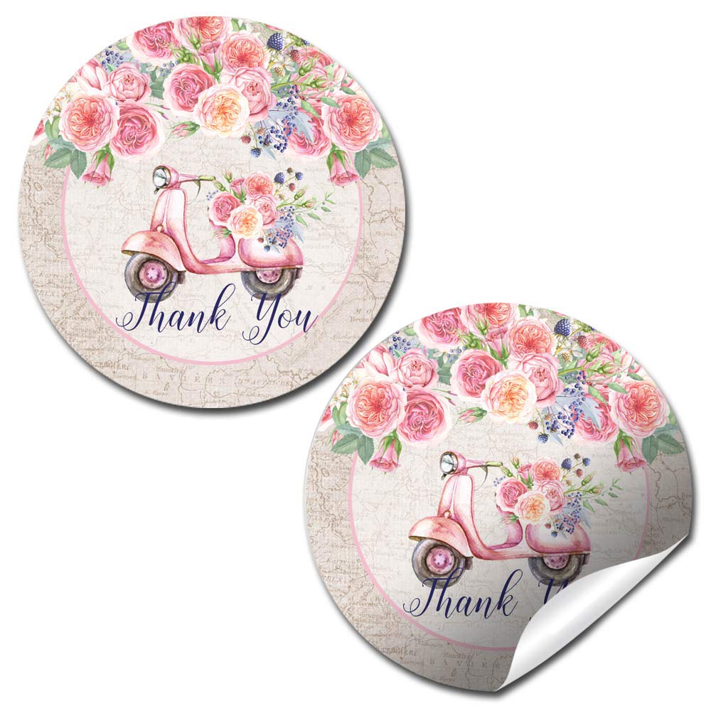 Watercolor Floral Moped Bridal Shower Birthday Party Stickers