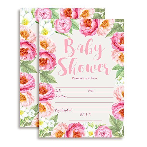 Pink Peony Floral Baby Shower Invitations
