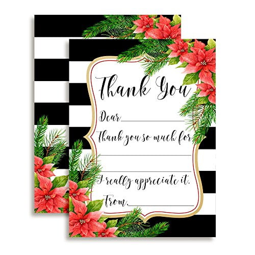 Poinsettia Christmas Thank You Cards