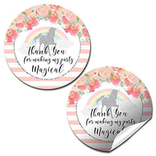 Floral Rainbow Unicorn Party Stickers