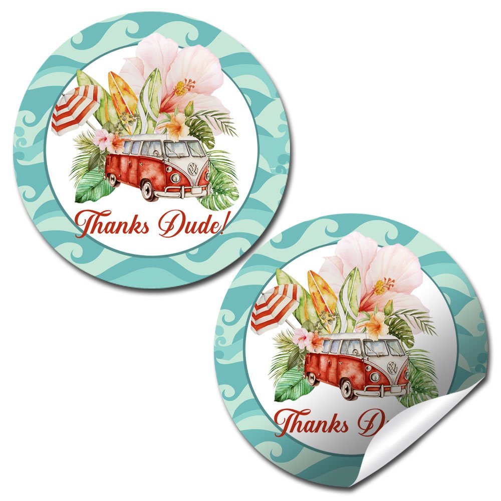 Watercolor Surf Birthday Party Stickers