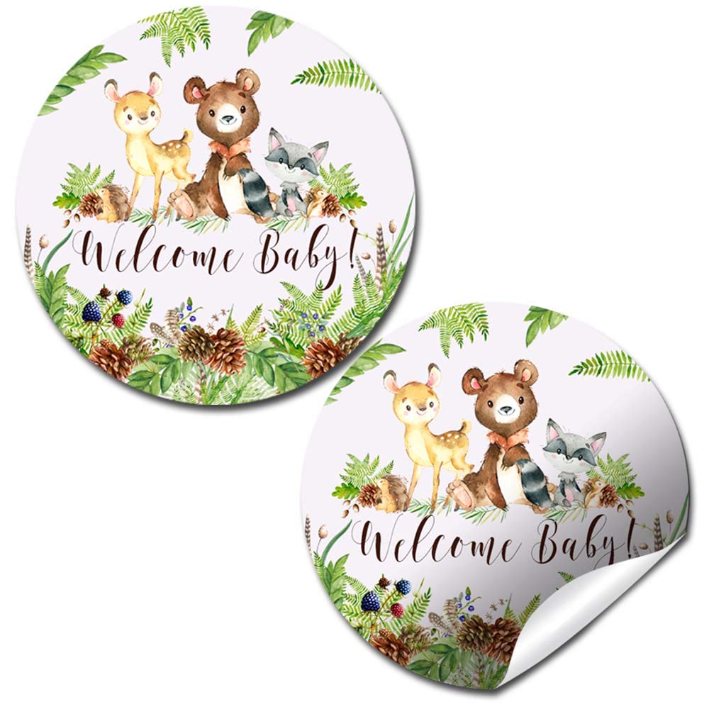Watercolor Woodland Forest Animals Baby Shower Stickers