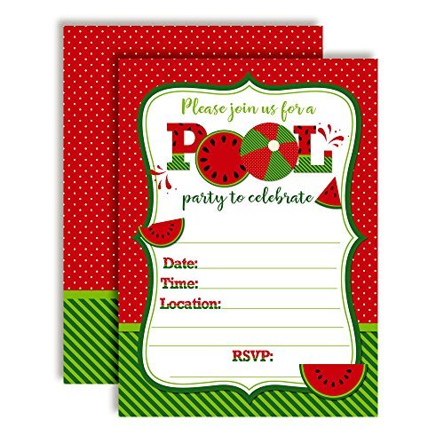 Red Watermelon Birthday Pool Party Invitations