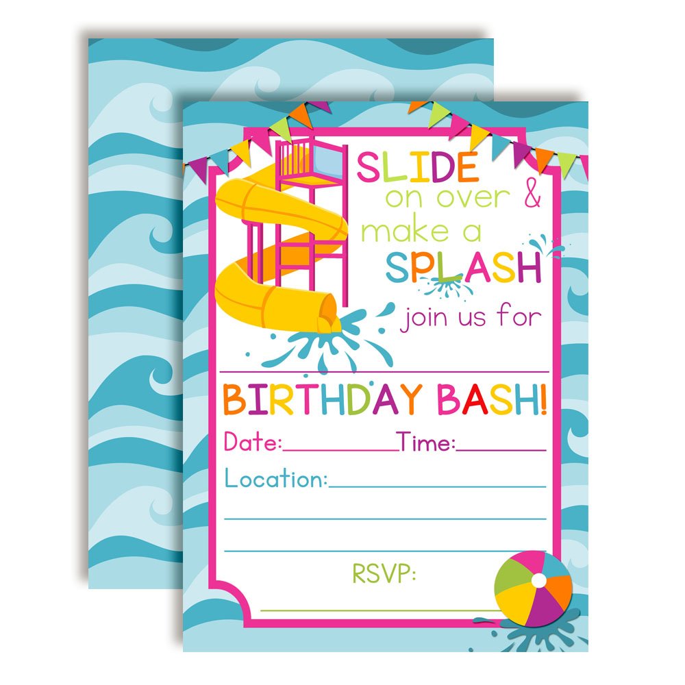 Waterslide Summer Fun Birthday Party Invitations (Girl)