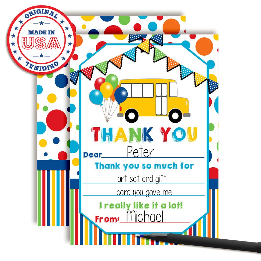 Wheels On The Bus Thank You Cards