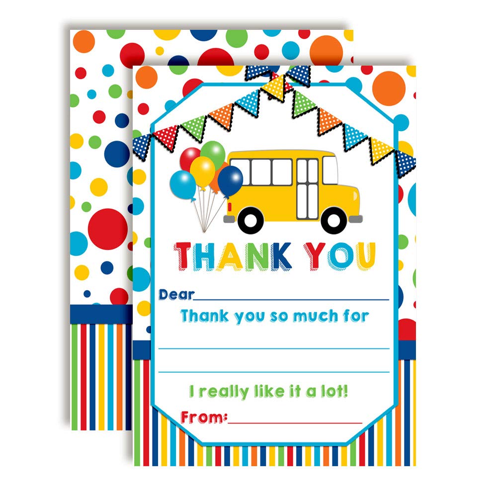 Wheels On The Bus Birthday Thank You Cards – Amanda Creation