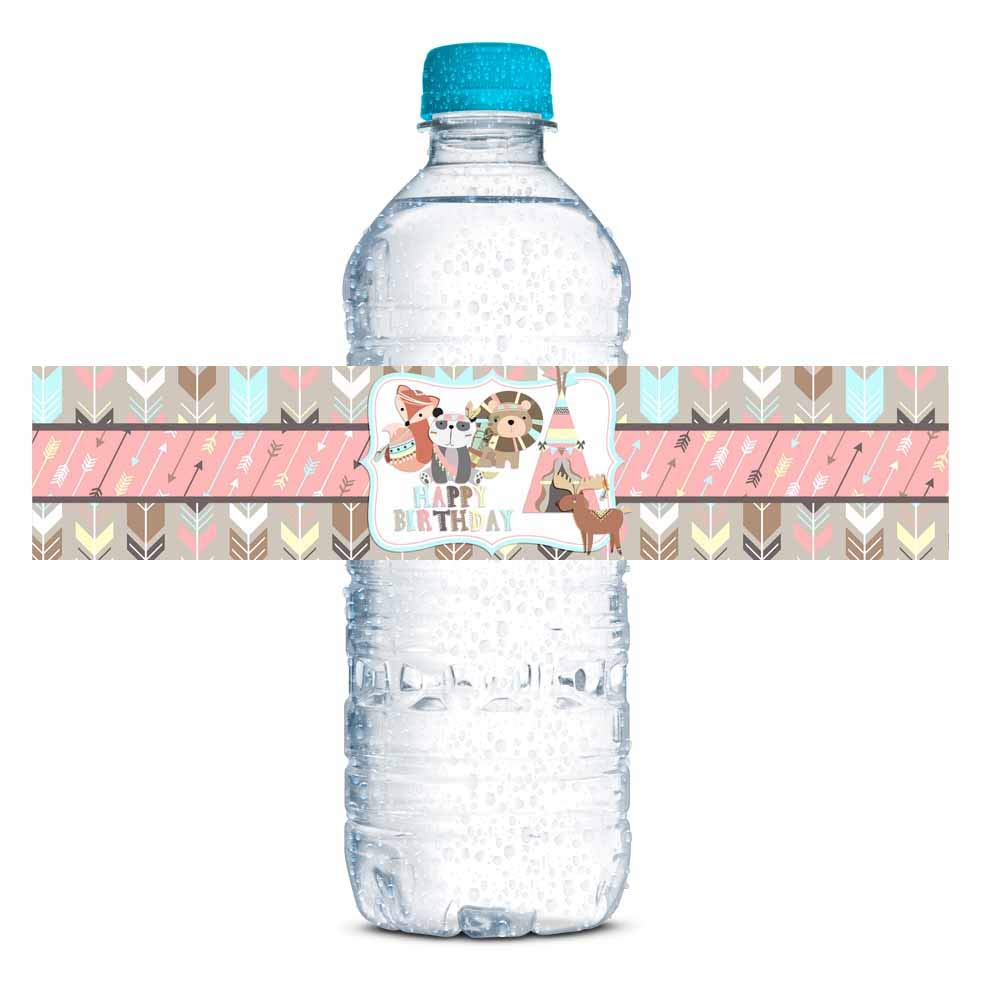 Wild Adventure Birthday Party Water Bottle Labels (Girl)