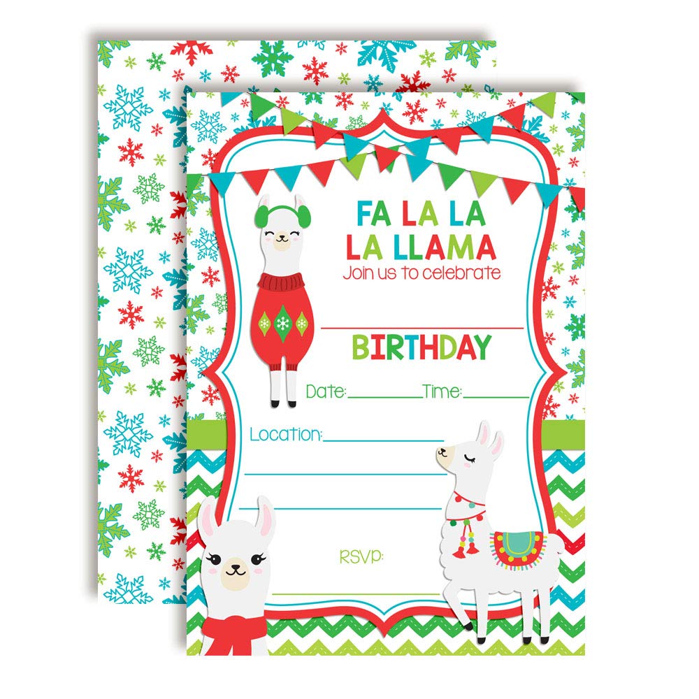 Fa La La La Llamas Christmas Birthday Party Invitations