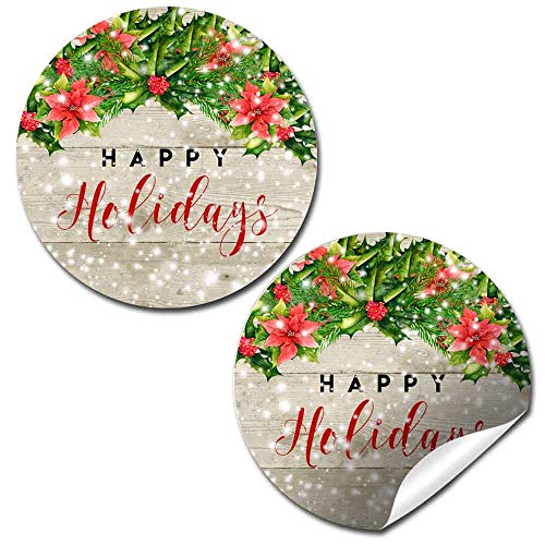 Winter Snow Poinsettia Happy Holidays Stickers