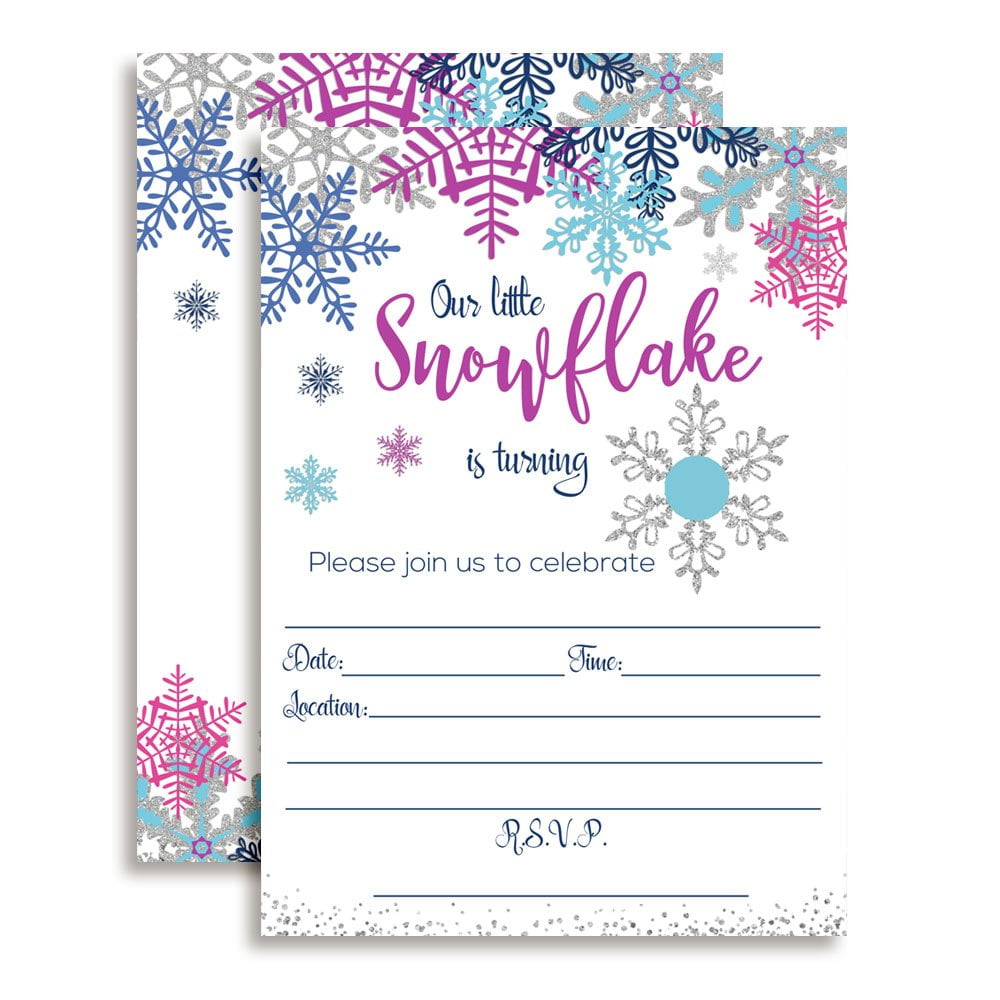 Purple & Aqua Winter Snowflake Birthday Party Invitations (fill in age)