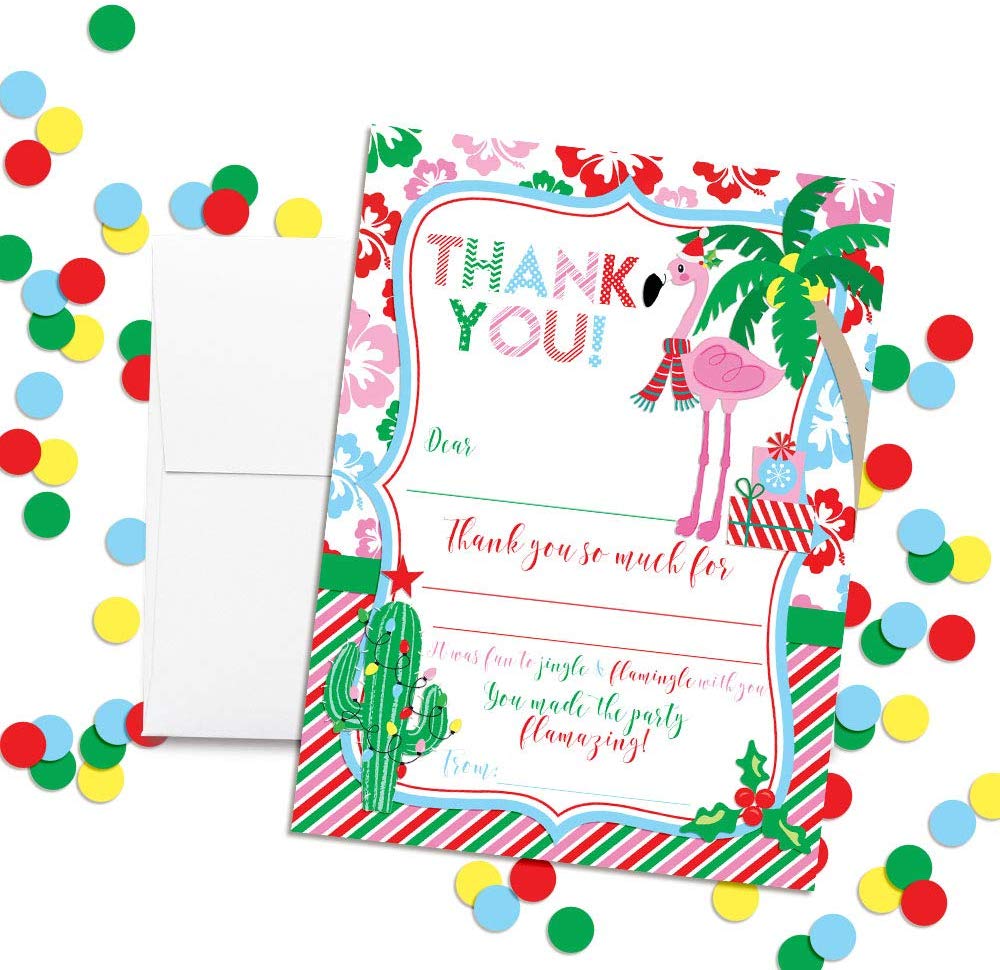 christmas flamingo thank you cards