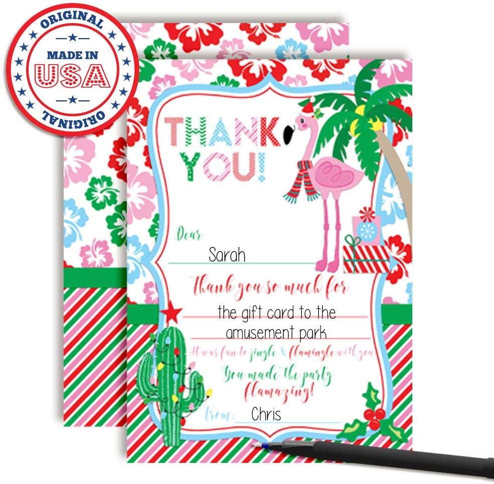 christmas flamingo thank you cards