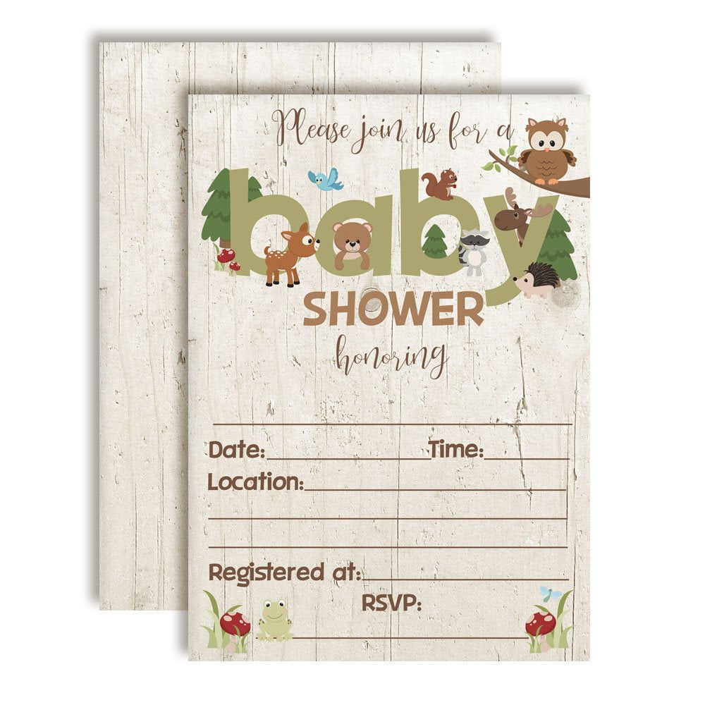 Woodland Forest Animal Baby Shower Invitations