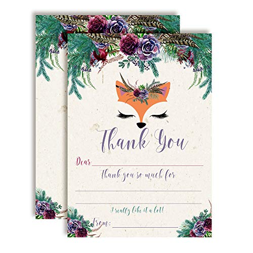 Fox Face Floral Thank You Cards