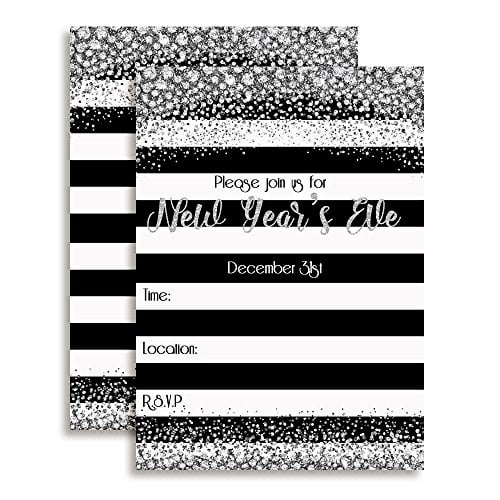 New Year's Eve Black & White Striped Party Invitations