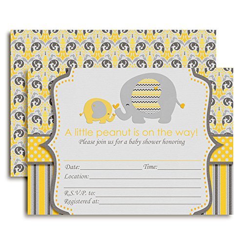 Yellow Elephant Baby Shower Invitations