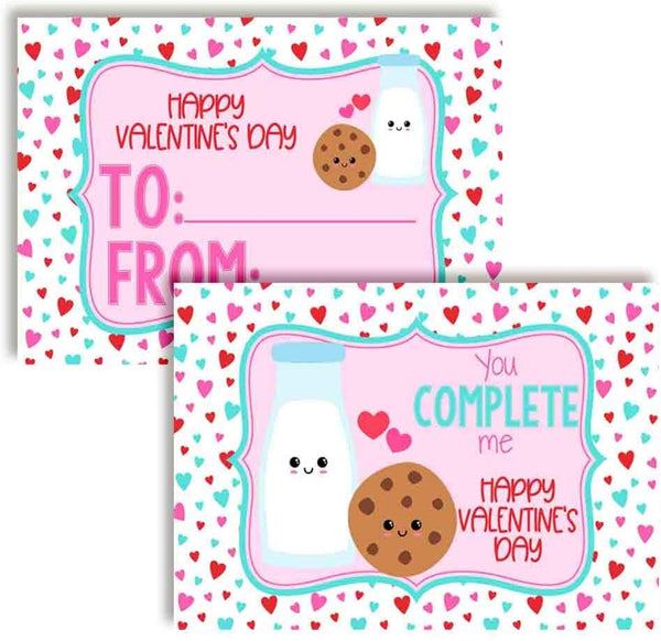 Cookies and Milk Girls Valentines Cards - Valentine's Day Fill In