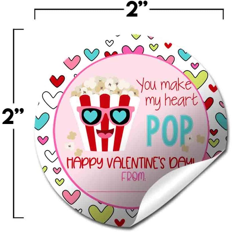 Pizza Valentine Sticker Labels - 40 Count, 2 Inch Circles, Fun Party Favors For Kids