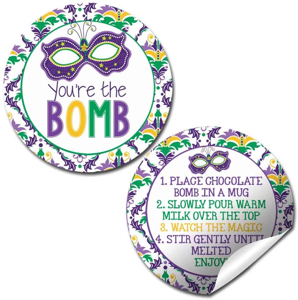 Mardi Gras Mask Hot Cocoa Bomb Stickers