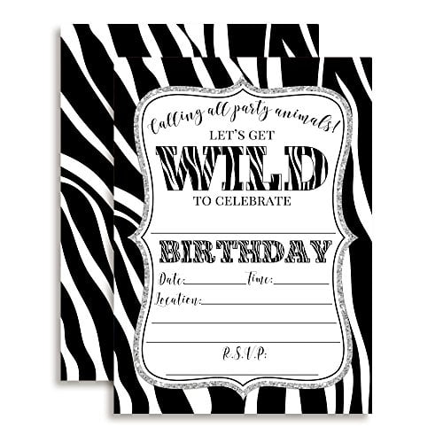 Get Wild Zebra Print Birthday Party Invitations
