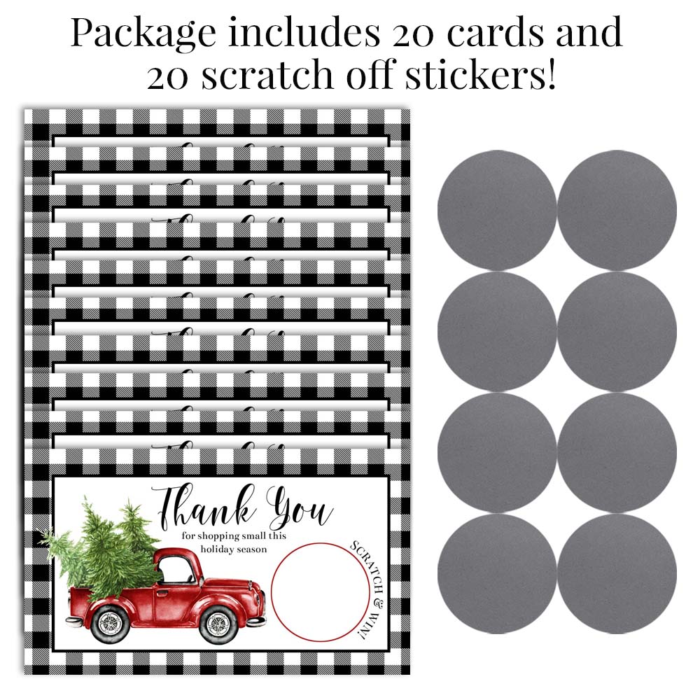 Black Buffalo Plaid Red Watercolor Pickup Truck Christmas Scratch & Win Cards