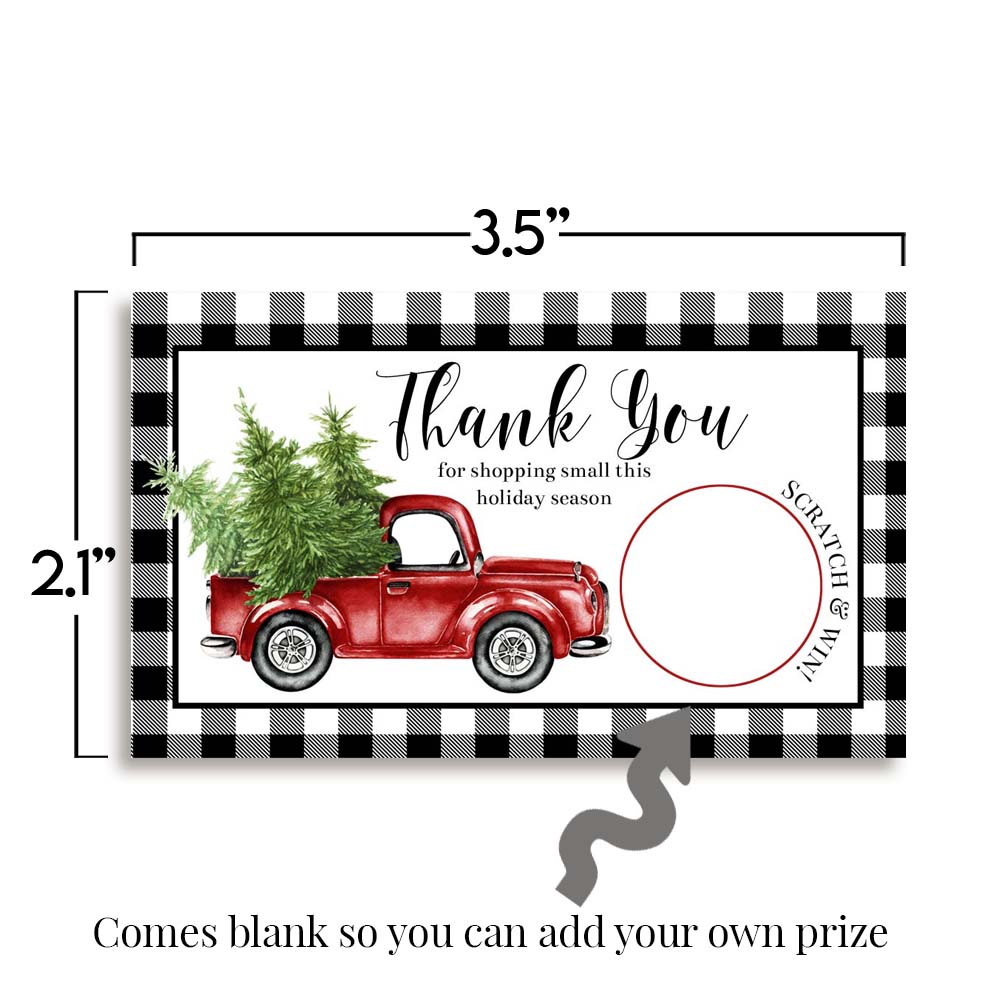 Black Buffalo Plaid Red Watercolor Pickup Truck Christmas Scratch & Win Cards