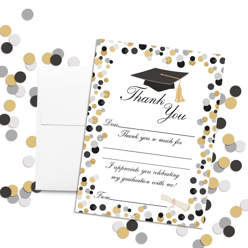 Confetti Polka Dot Graduation Themed Thank You Cards (50 Pack)