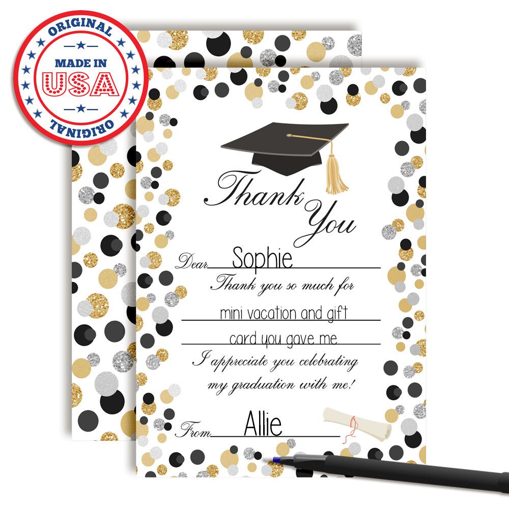 thank you card grad party Personalized Custom Graduation Thank You Cards Graduation Party Ideas - Class of 2025 2026 - Set With Kraft Envelopes