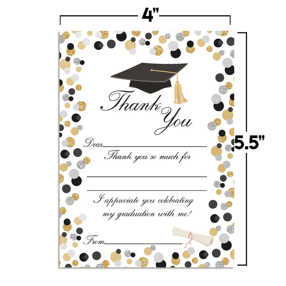 Confetti Polka Dot Graduation Themed Thank You Cards (50 Pack)