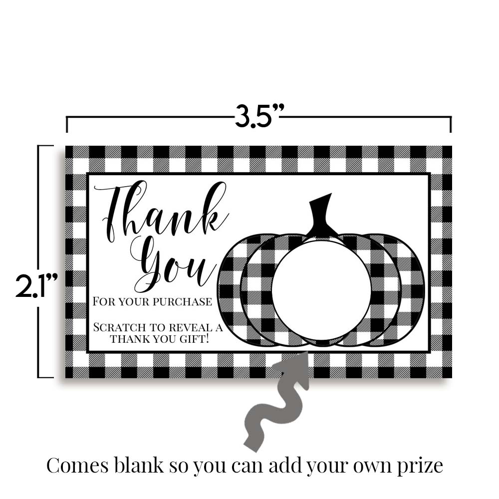 Black and White Buffalo Plaid Pumpkin Scratch & Win Cards