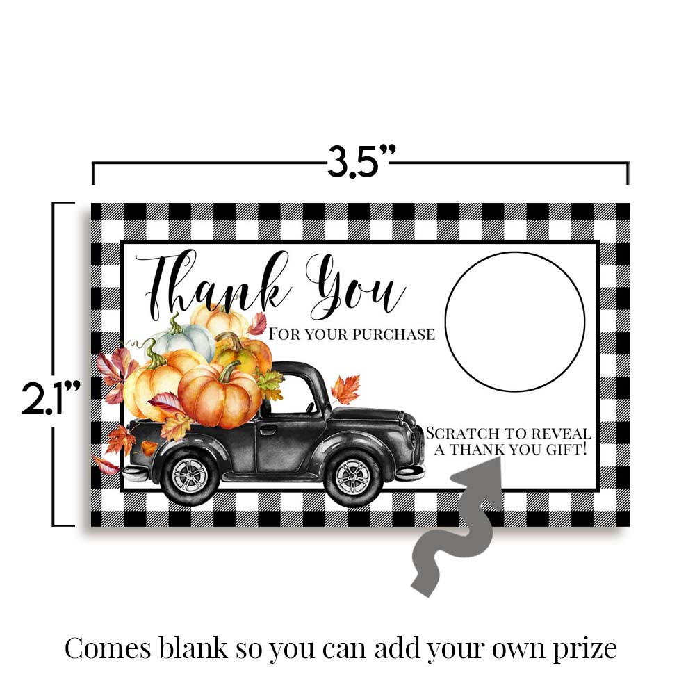Black Buffalo Plaid Pickup Truck With Pumpkins Scratch & Win Cards