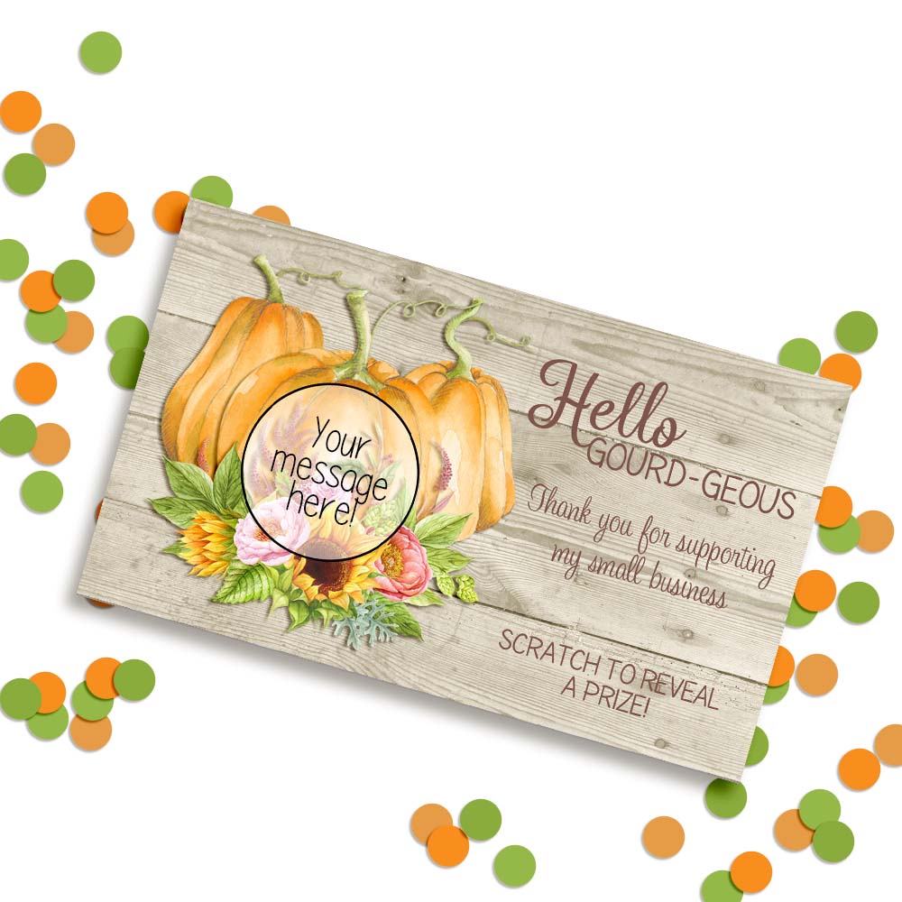 Cute Hello Gorgeous Fall Pumpkin and Gourd Scratch & Win Cards