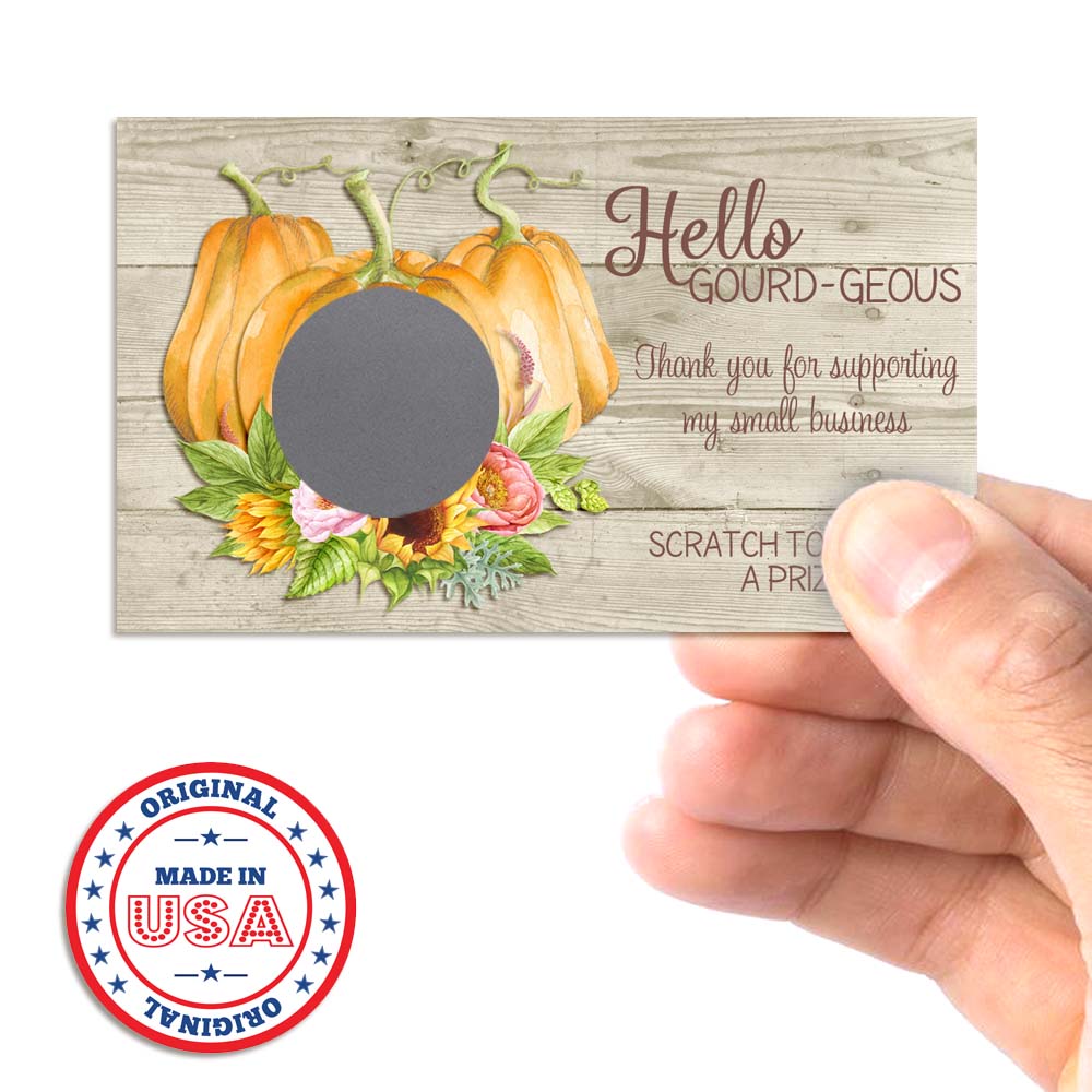 Cute Hello Gorgeous Fall Pumpkin and Gourd Scratch & Win Cards