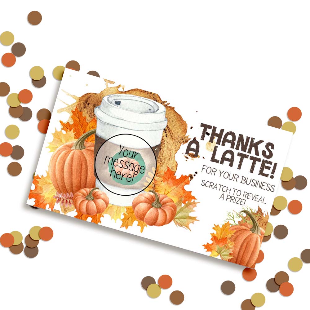 Funny Thanks A Latte Pumpkin Spice Coffee Scratch & Win Cards