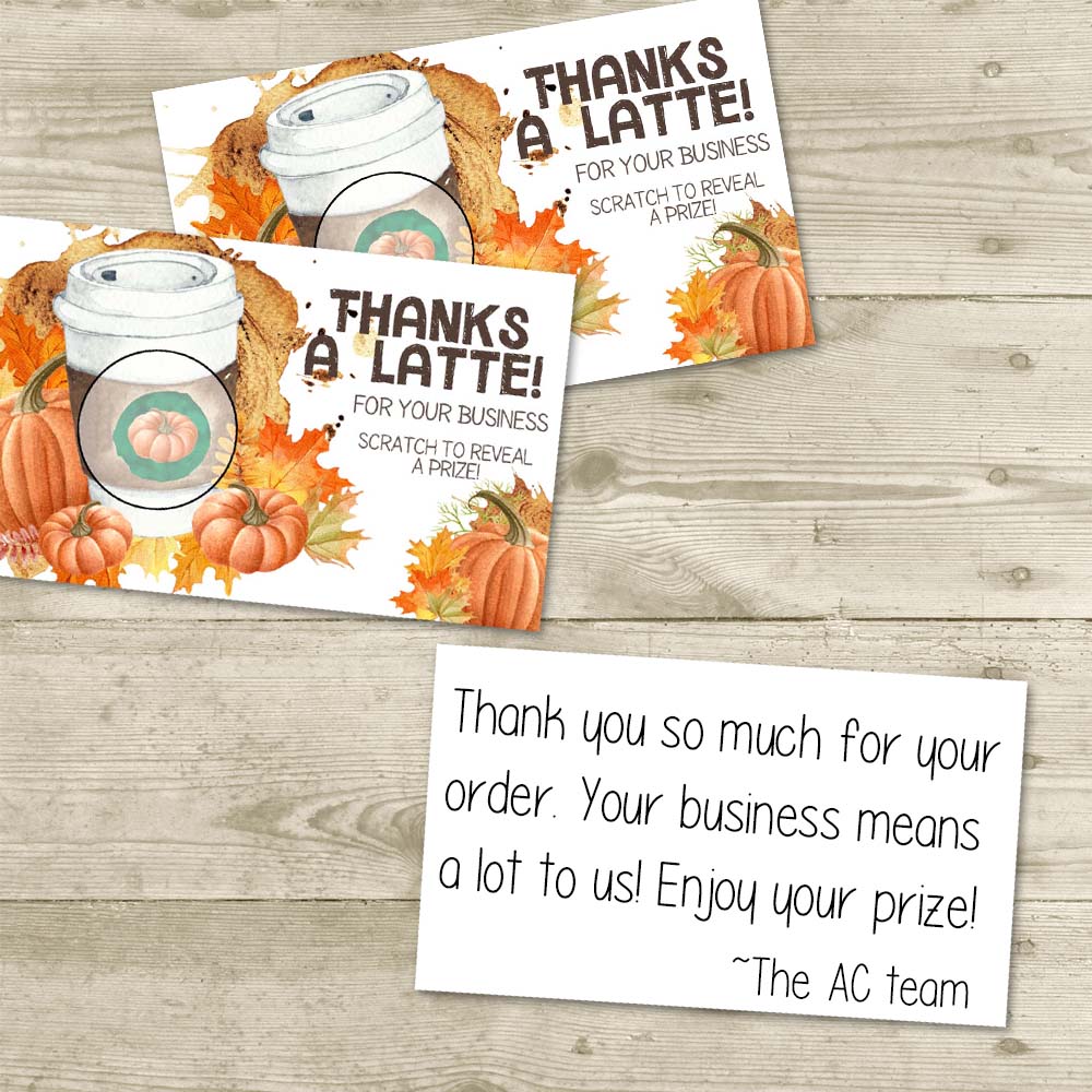 Funny Thanks A Latte Pumpkin Spice Coffee Scratch & Win Cards