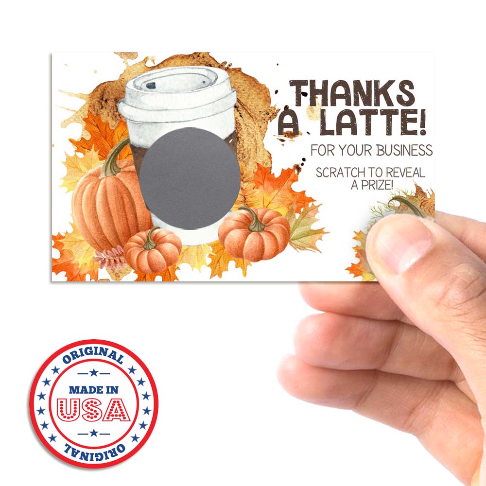 Funny Thanks A Latte Pumpkin Spice Coffee Scratch & Win Cards