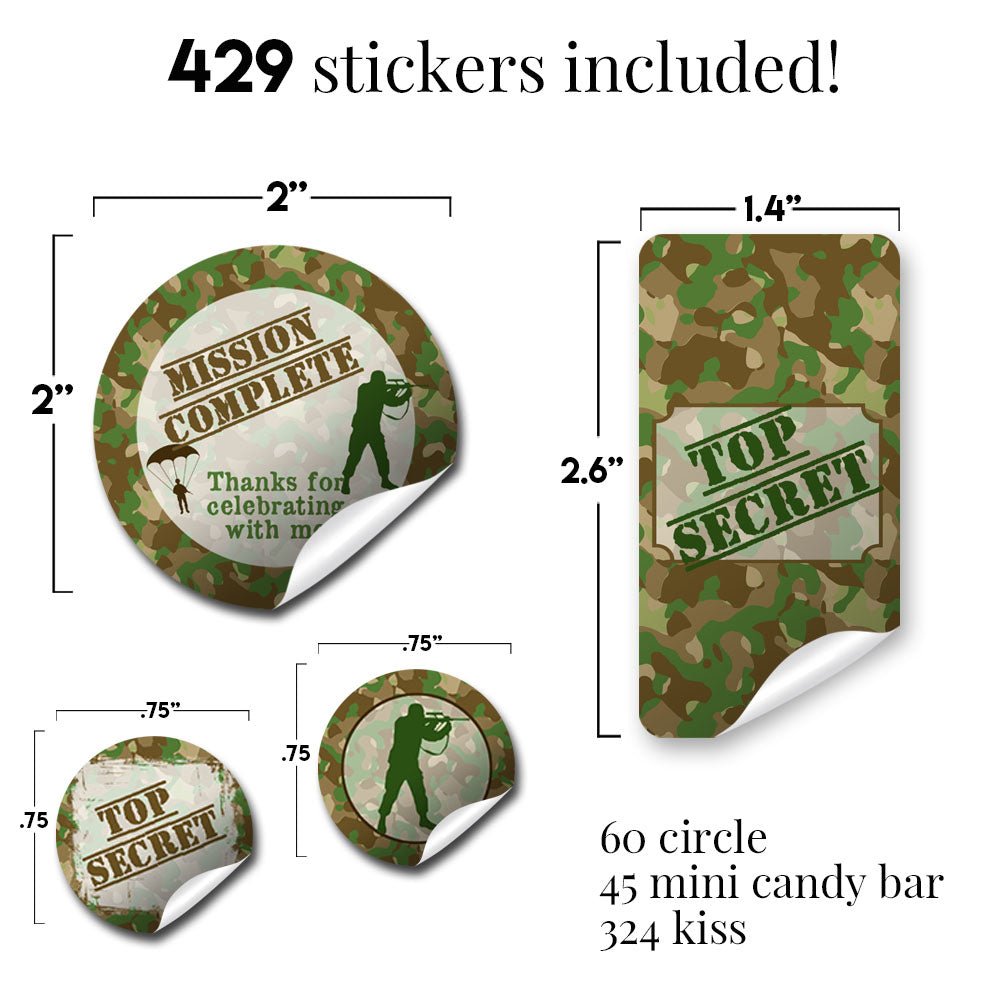 Top Secret Army Birthday Party Sticker Bundle – Amanda Creation