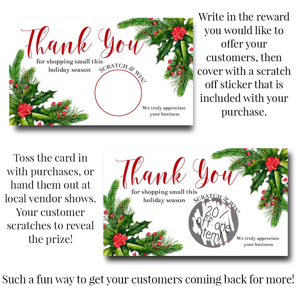 Watercolor Holly & Pine Christmas Scratch & Win Cards