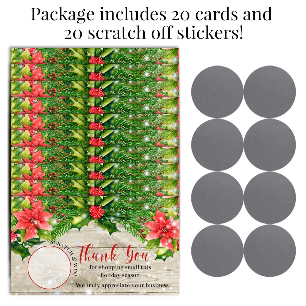 Snowy Christmas Red Poinsettias Scratch & Win Cards