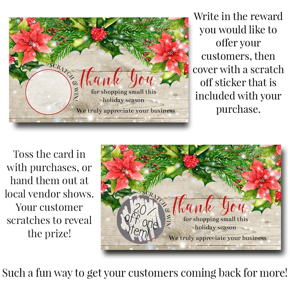 Snowy Christmas Red Poinsettias Scratch & Win Cards