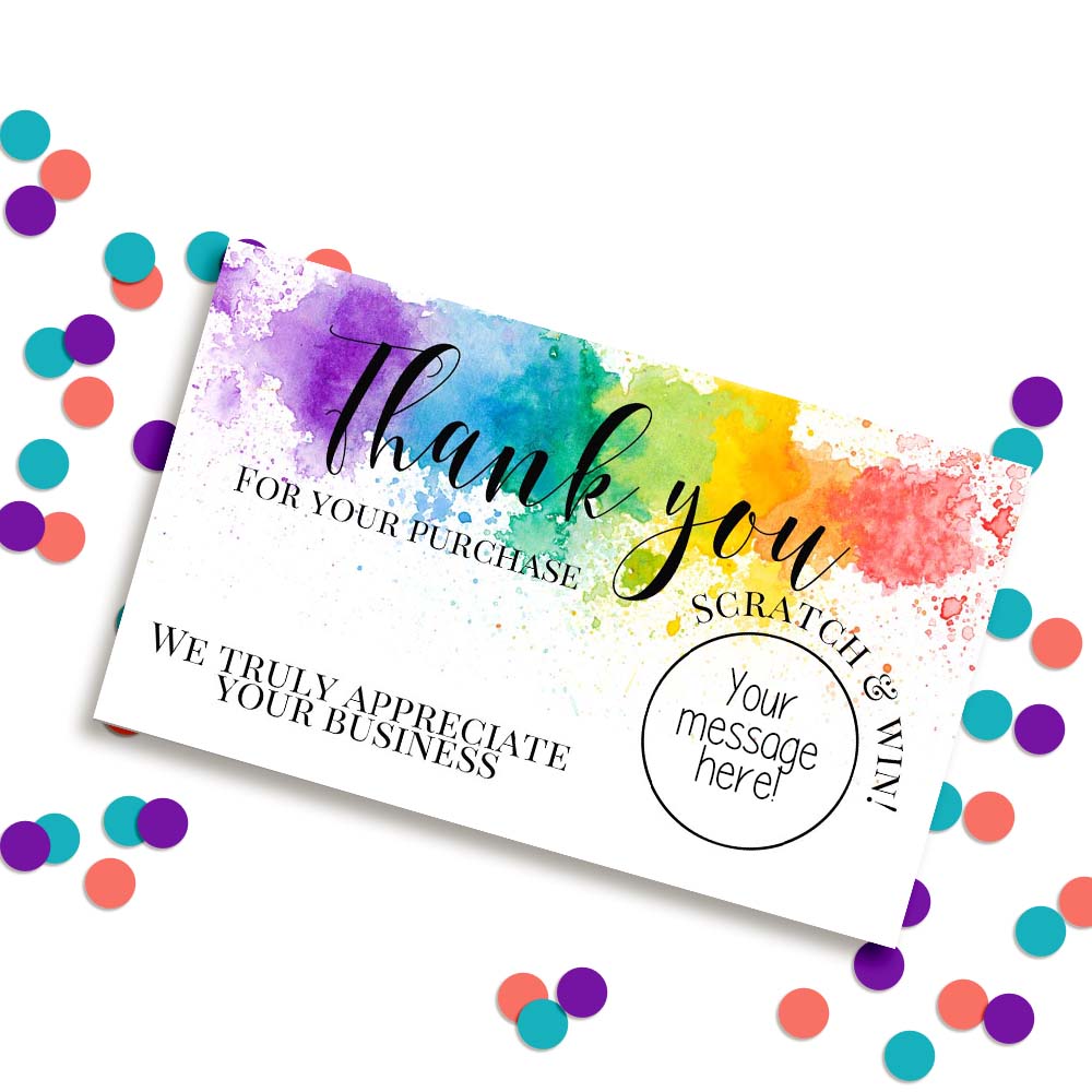 Rainbow Watercolor Themed Scratch & Win Cards